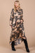 Geometric Satin Print Long Sleeve Maxi in Black & Taupe