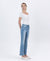 High Rise Light Wash Uneven Raw Hem Kick Flare Denim by Lovervet