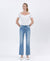 High Rise Light Wash Uneven Raw Hem Kick Flare Denim by Lovervet