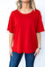 Ribbed Boyfriend Style Oversized Top in Ruby Red