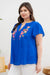 Floral Embroidery Blouse in Royal Blue