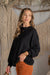 Round Neck French Terry Top in Black