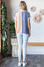 Ribbed Color Block Button front Short Sleeves Top in Denim Blue