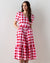 Market Pink Plaid Short Sleeve V-neck Midi Summer Dress
