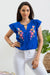 Floral Embroidery Blouse in Royal Blue