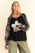 Boho Flower Patchwork Balloon Waffle Knit Top