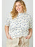 Ribbed Knit Floral Top in Cream and Blue