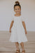 TODDLER Scrunched Puff Sleeve Dress in Dusty Peach & Off White