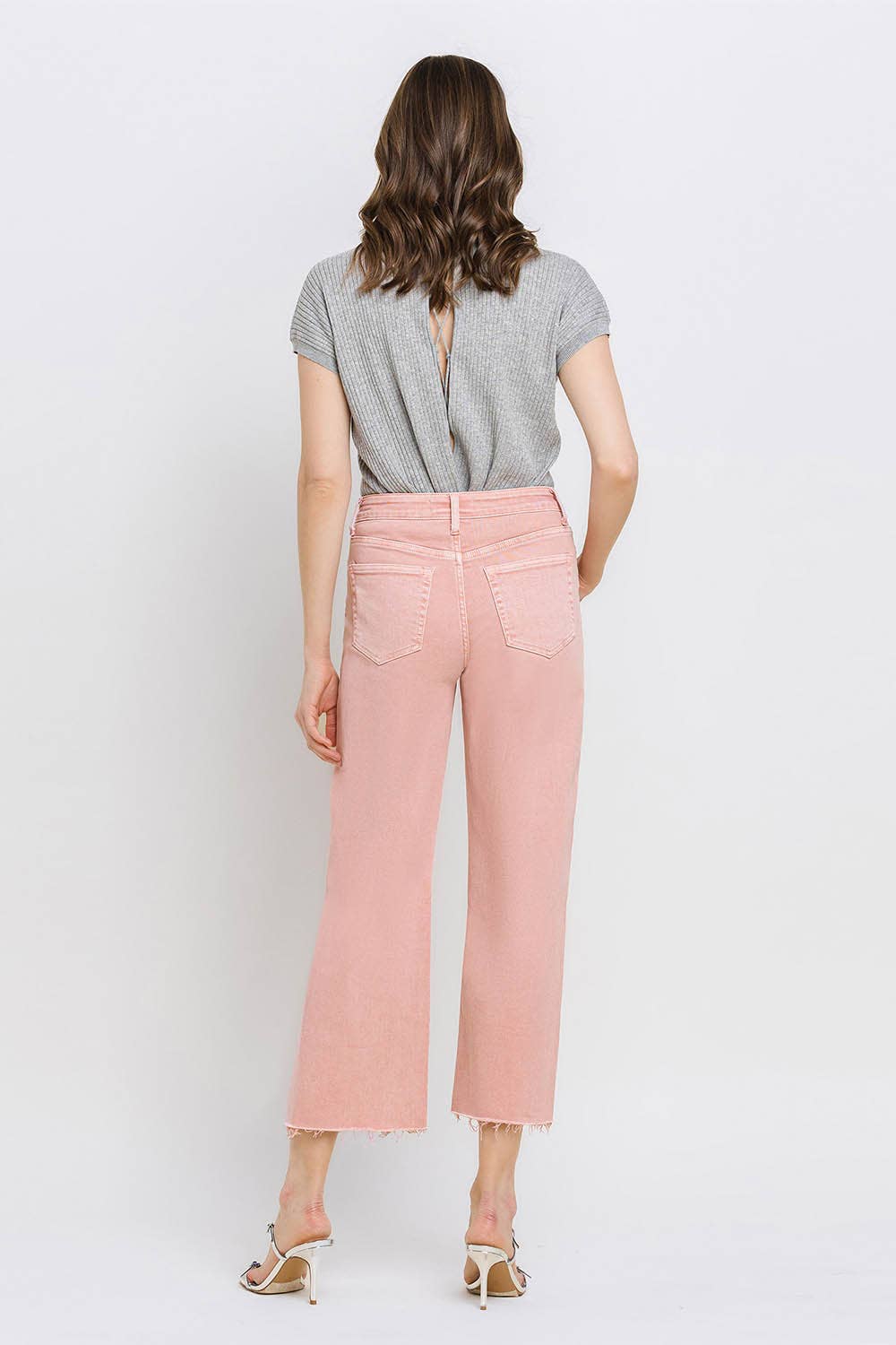 High Rise Crop Wide Leg Denim in Silver Pink by Vervet