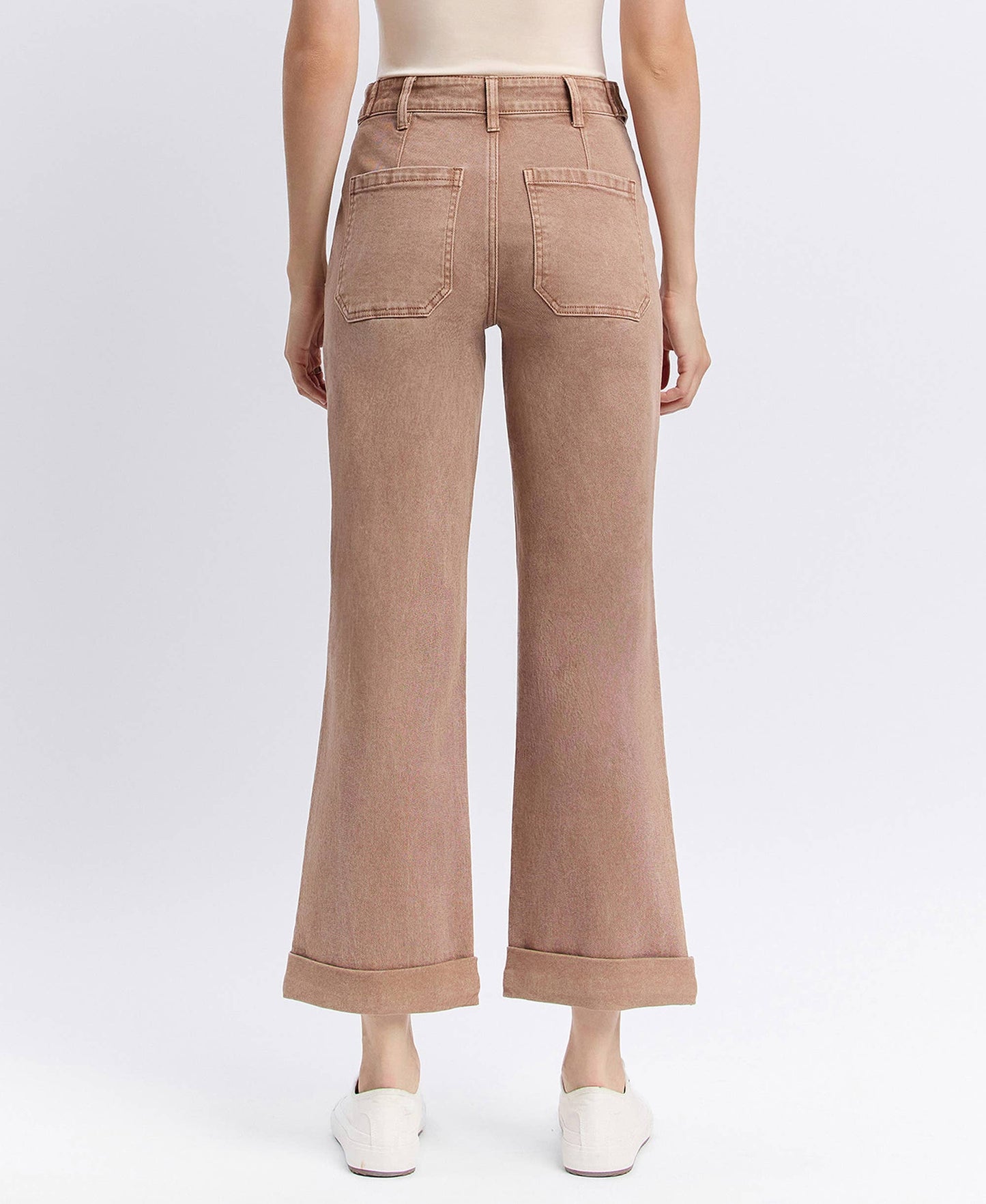 High Rise Tab Wide Denim in Warm Taupe by Flying Monkey