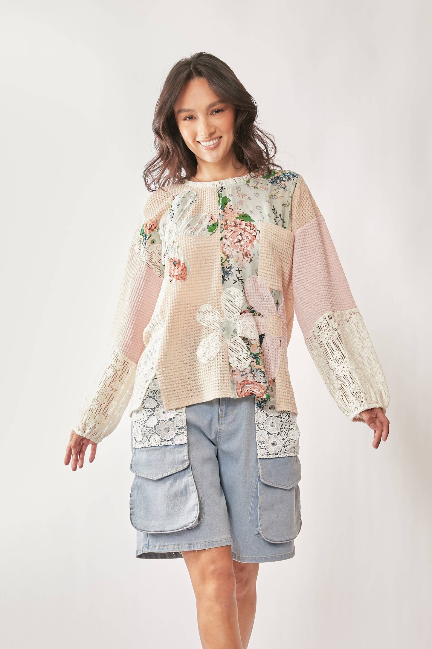 Lace Floral Mix Fabric Long Sleeves