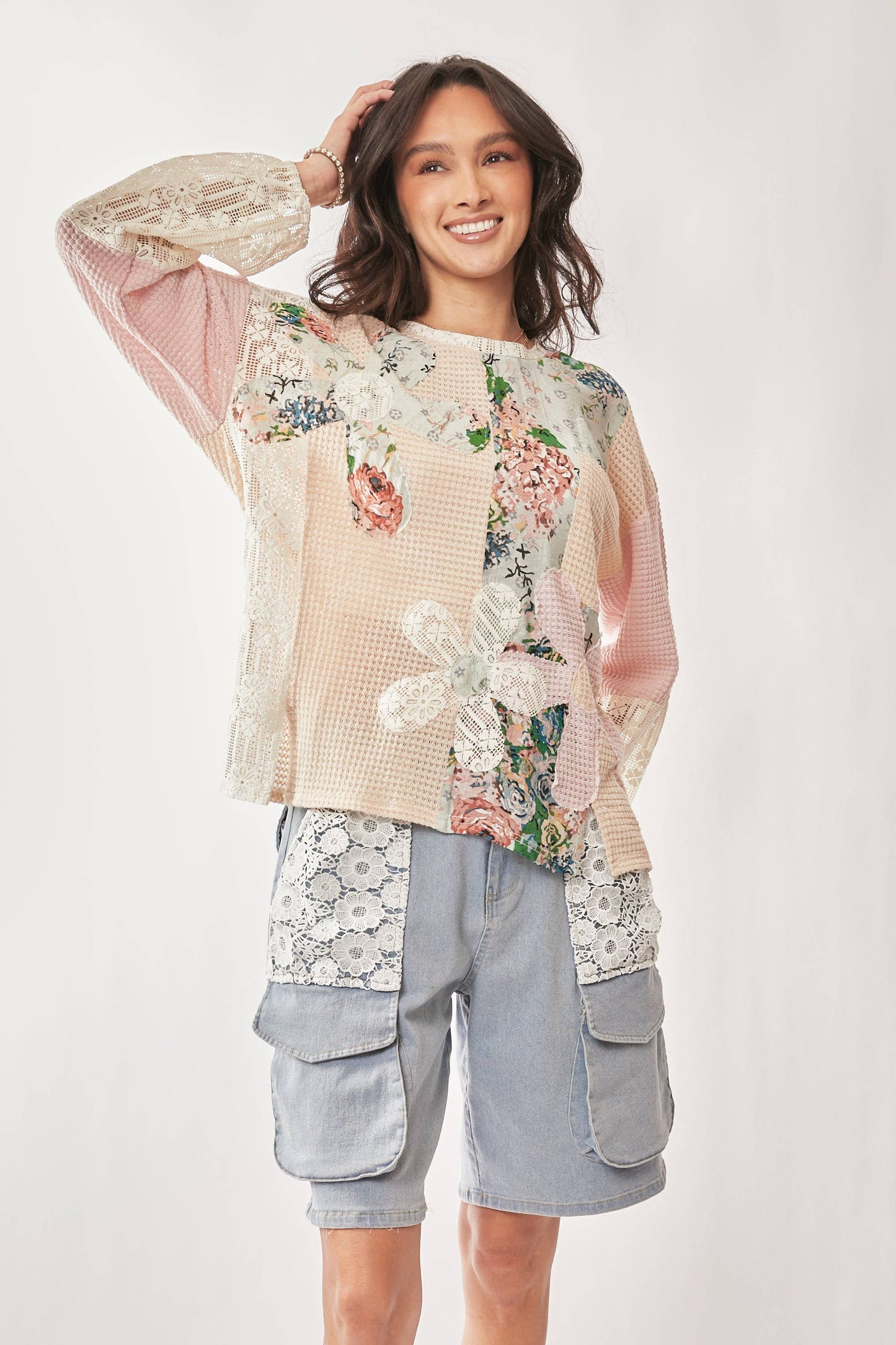 Lace Floral Mix Fabric Long Sleeves