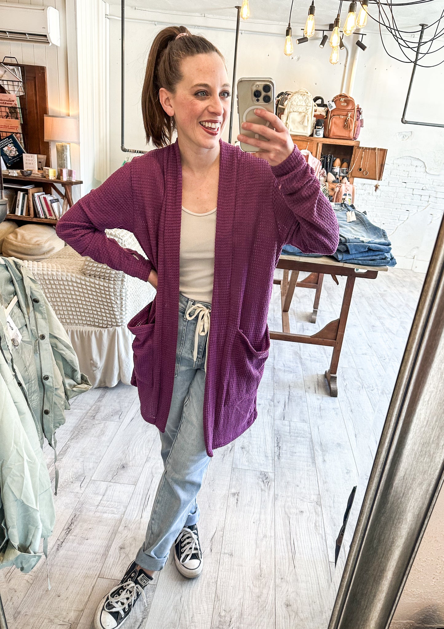 Lola Cardigan in Dusty Pink & Purple