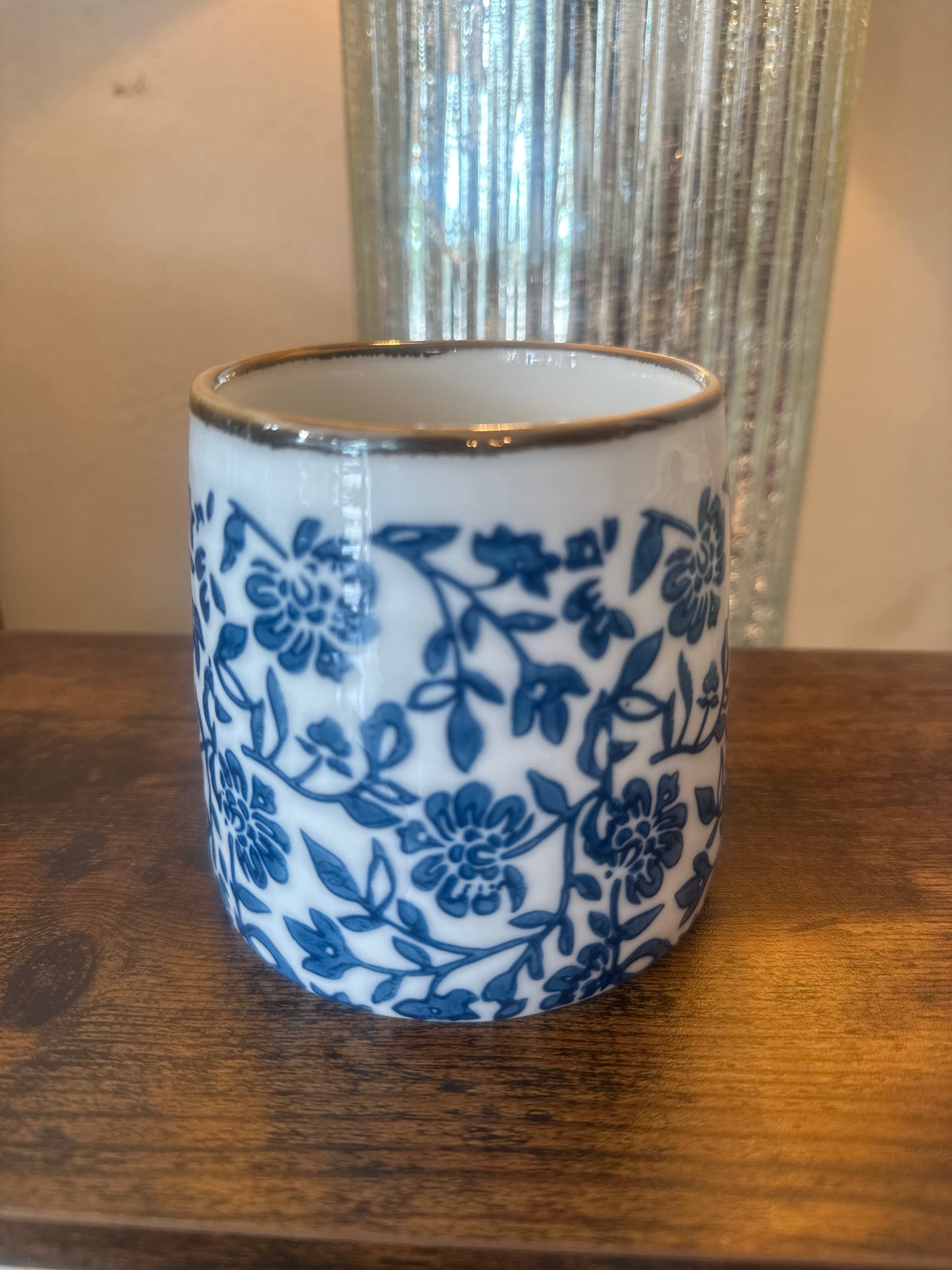 Coffee Mug - Floral & Vine Print Blue & White