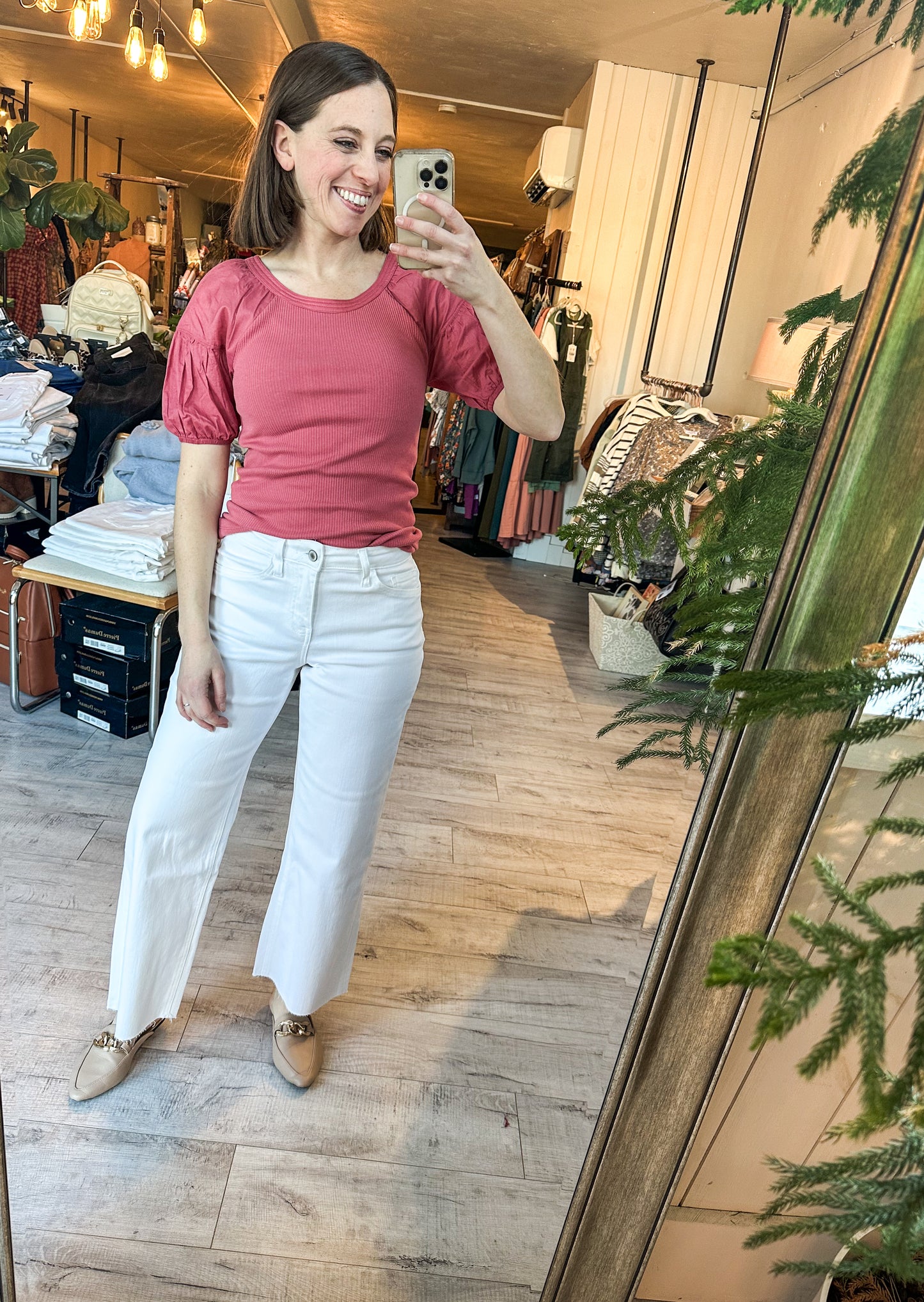 High Rise Wide Leg Denim in Optic White by Vervet