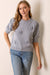 Flower Printed Short Sleeve Sweater in Dusty Blue