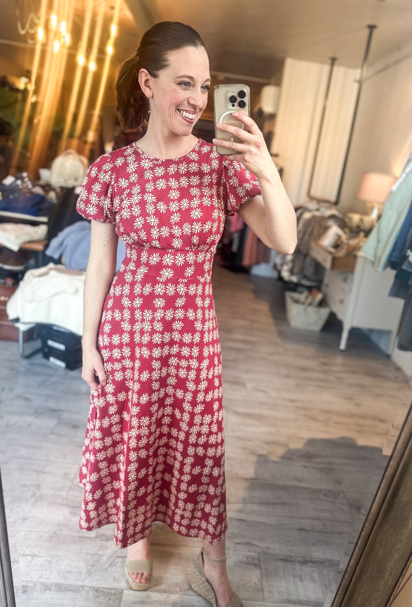 Mi Amor Daisy Midi Knit Dress in Red