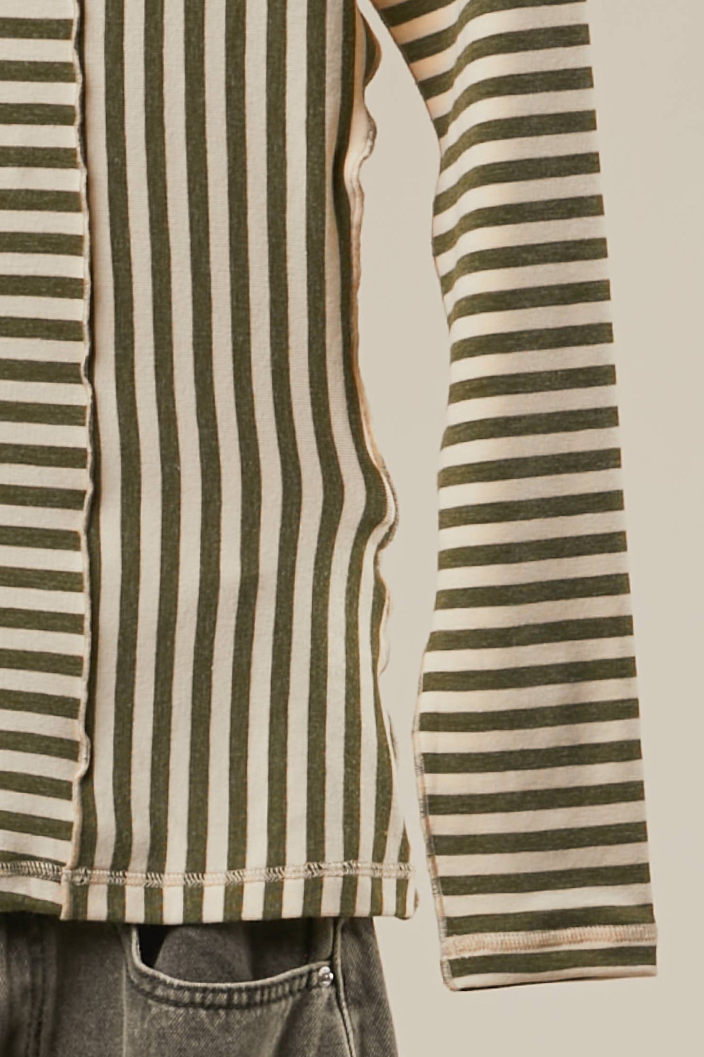 Asymmetrical Stripe Long Sleev Pullover in Brown