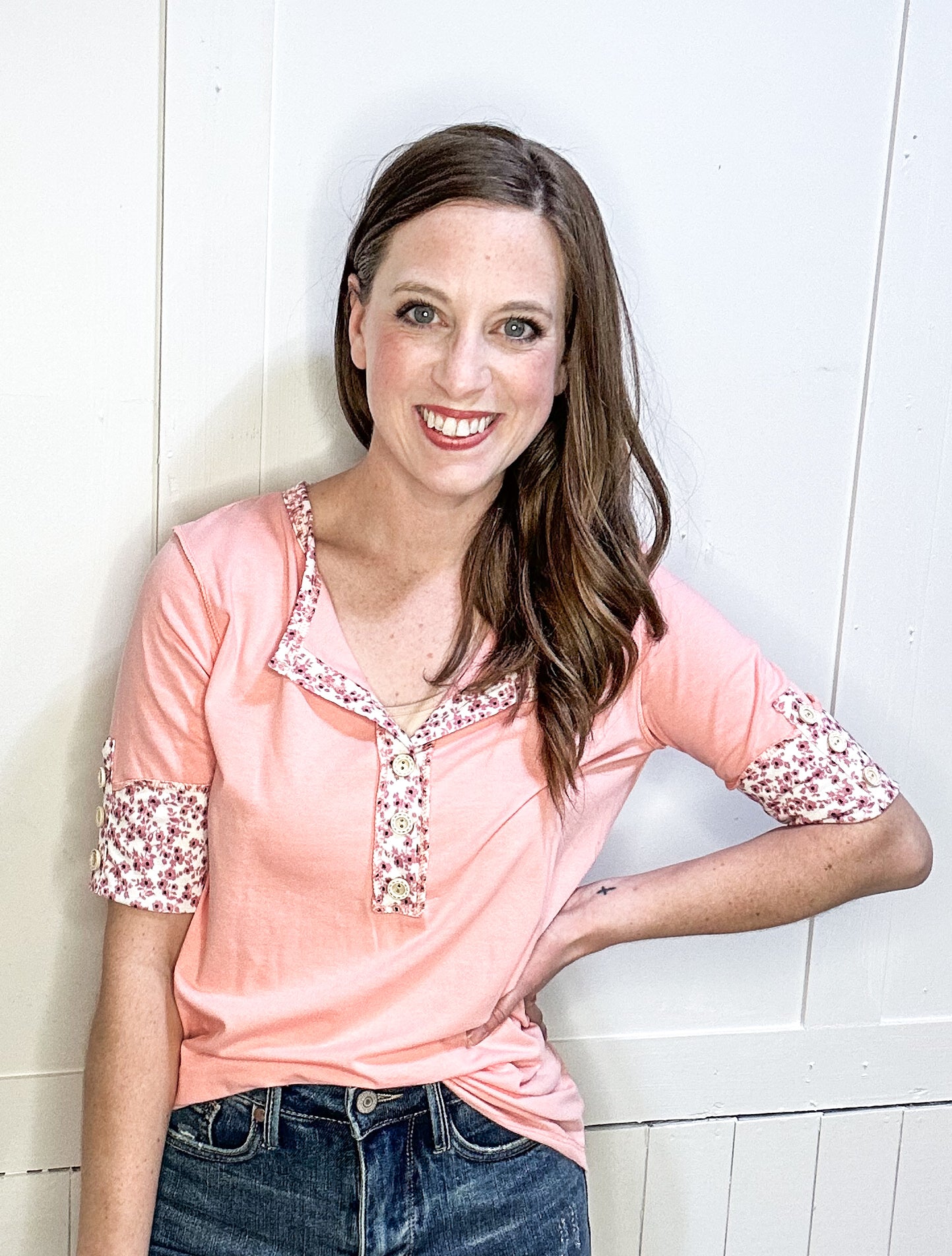 Floral Meadows Contrast Button Up Top