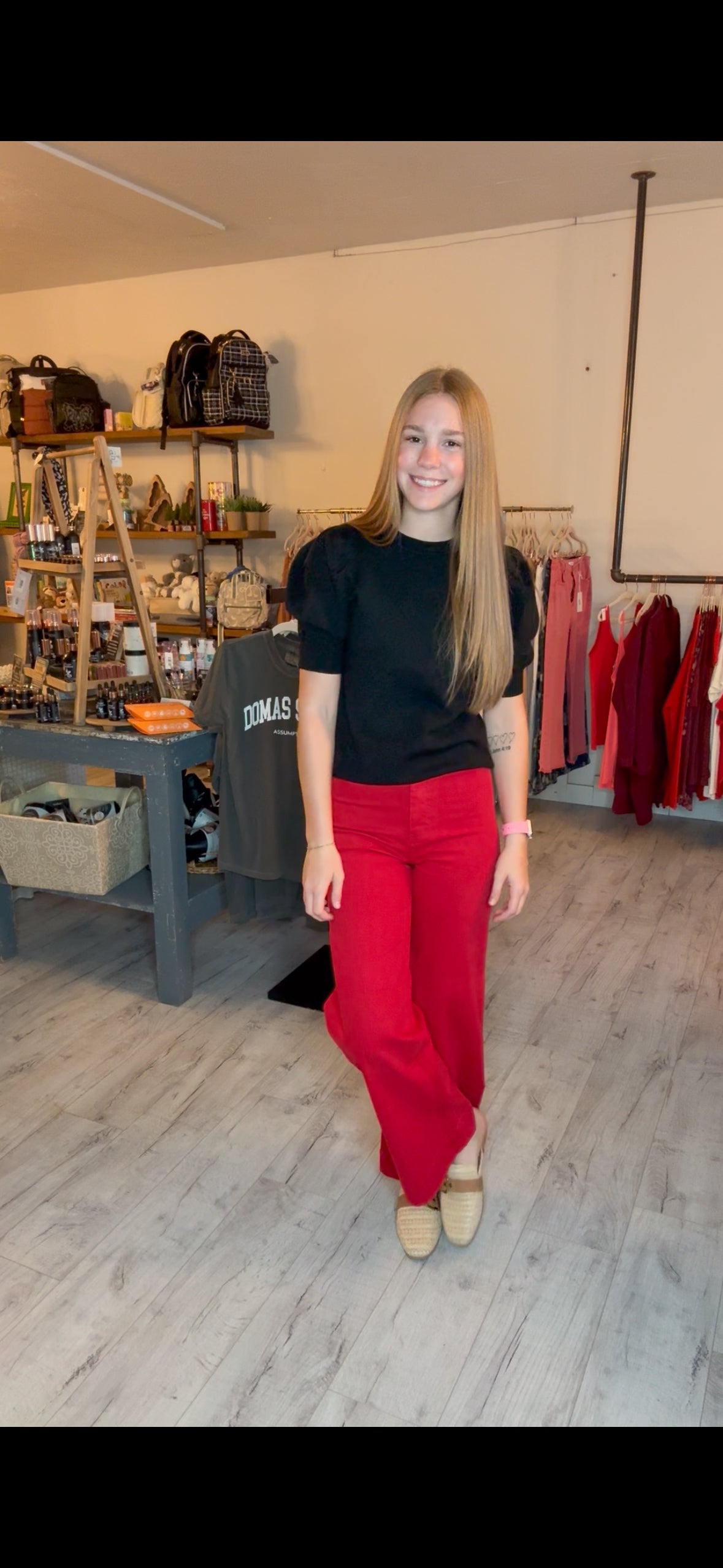 HIGH RISE WIDE ANKLE LEG in RED