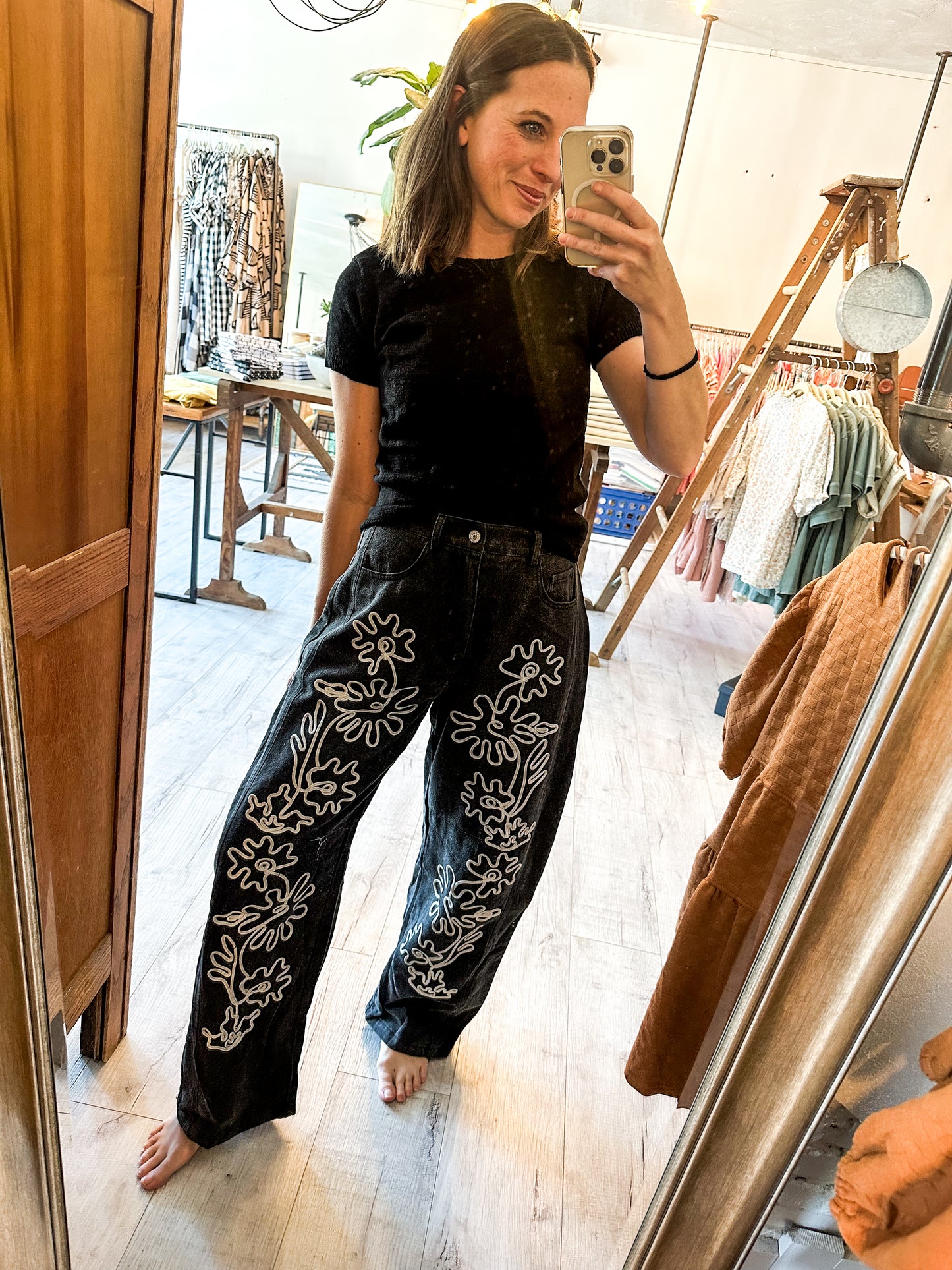 Corded Floral Embroidered Pants