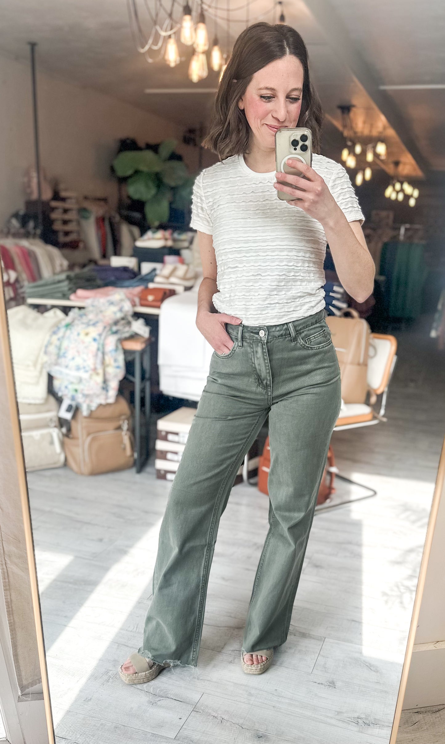 90'S Vintage Super High Rise Flare Jean in Thyme by Vervet