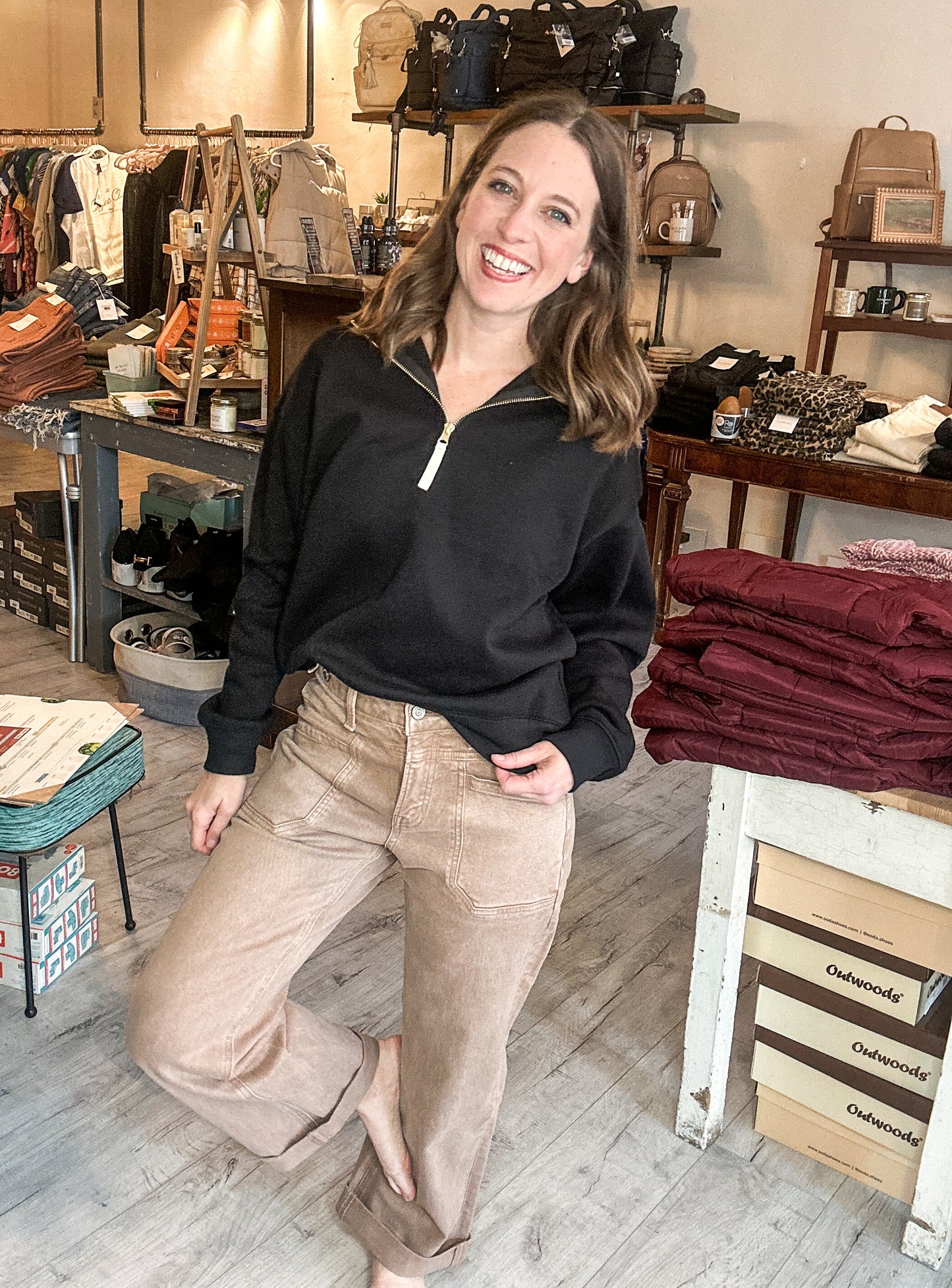 High Rise Tab Wide Denim in Warm Taupe by Flying Monkey