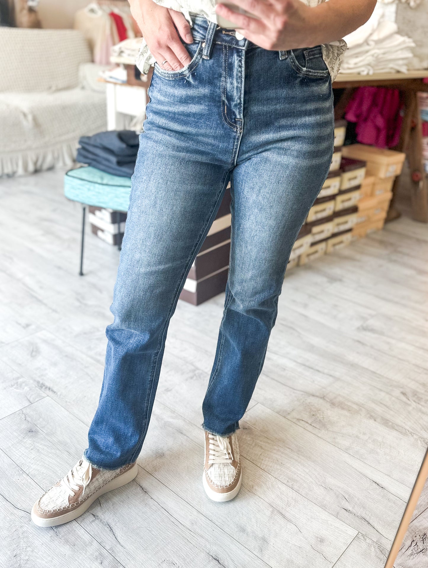 Super High Rise Straight Leg Denim in Medium Wash by MICA