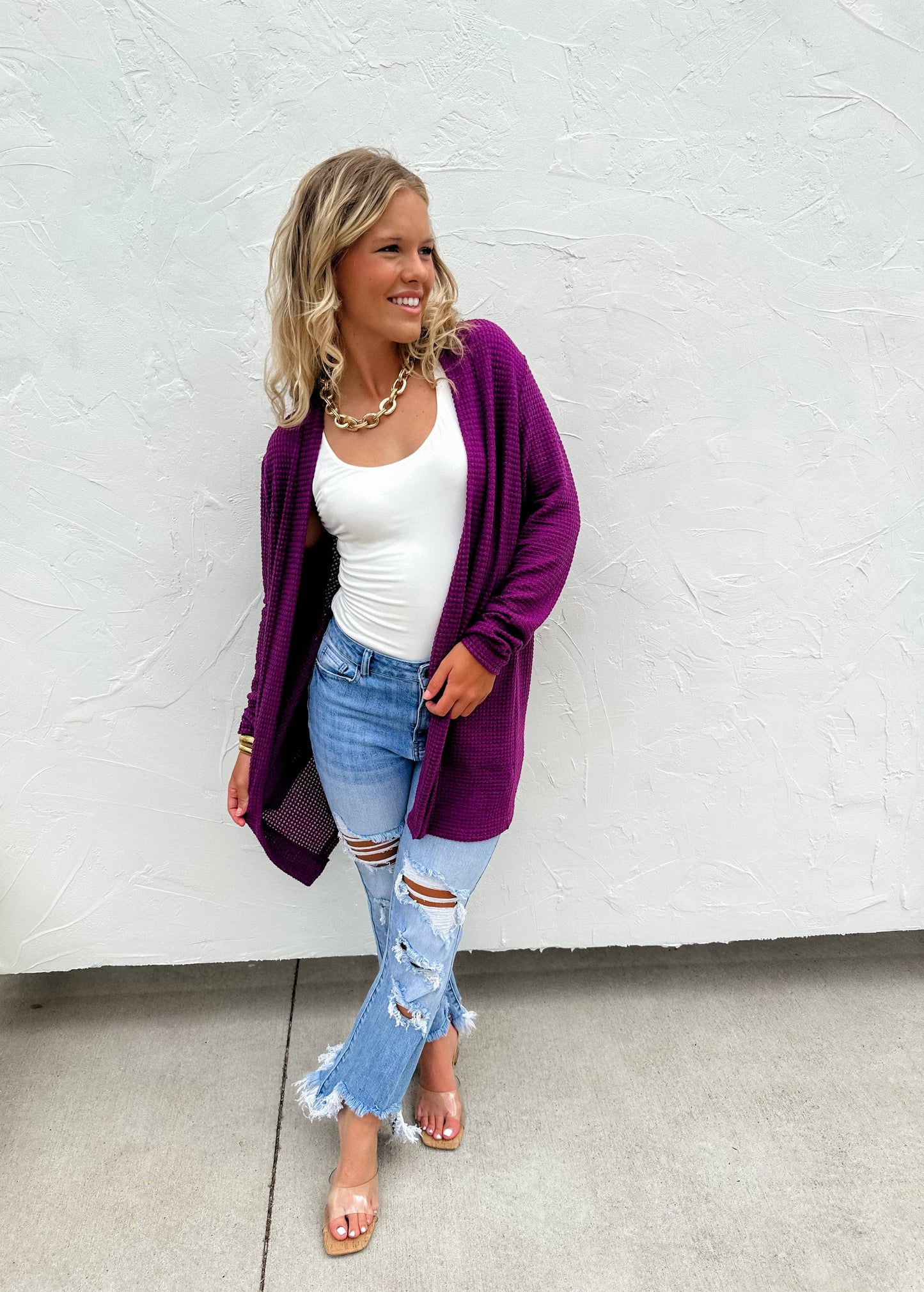Lola Cardigan in Dusty Pink & Purple