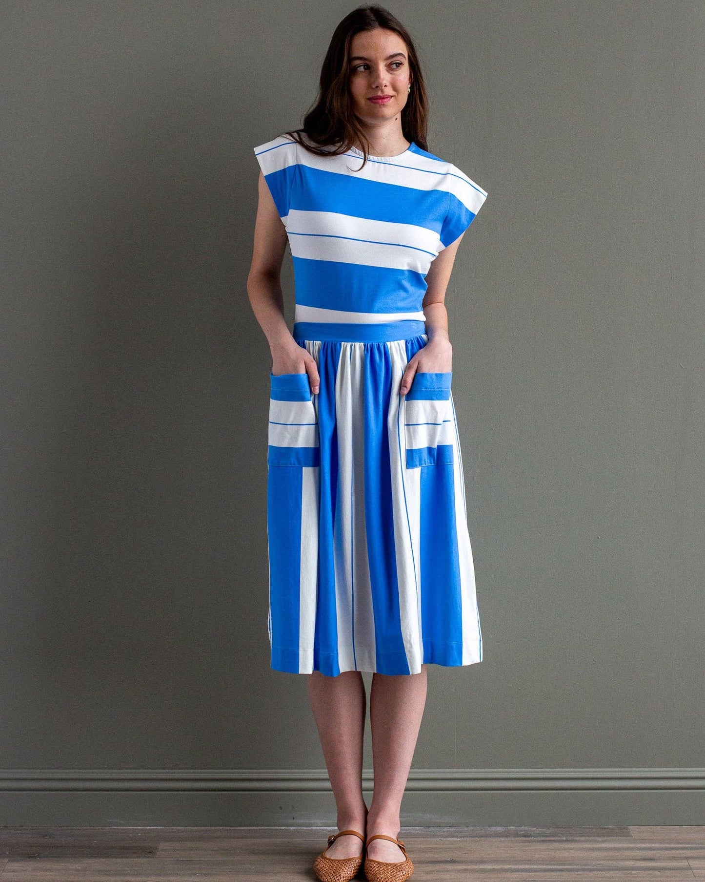 Palm Springs Bright Blue and White Striped Short Sleeve Top