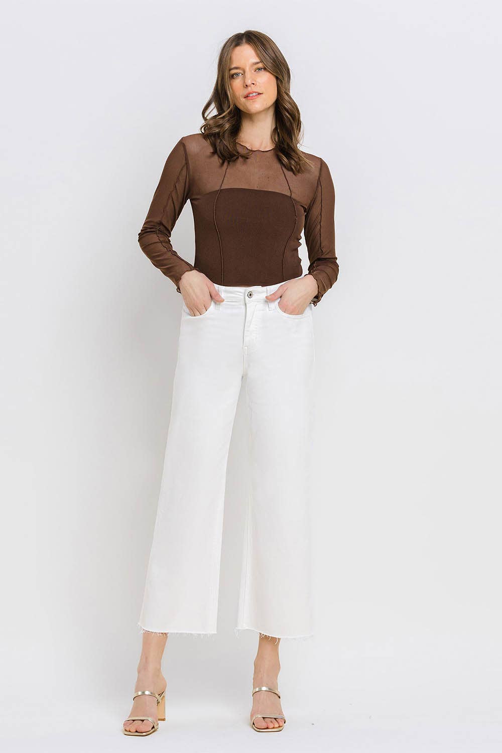 High Rise Wide Leg Denim in Optic White by Vervet