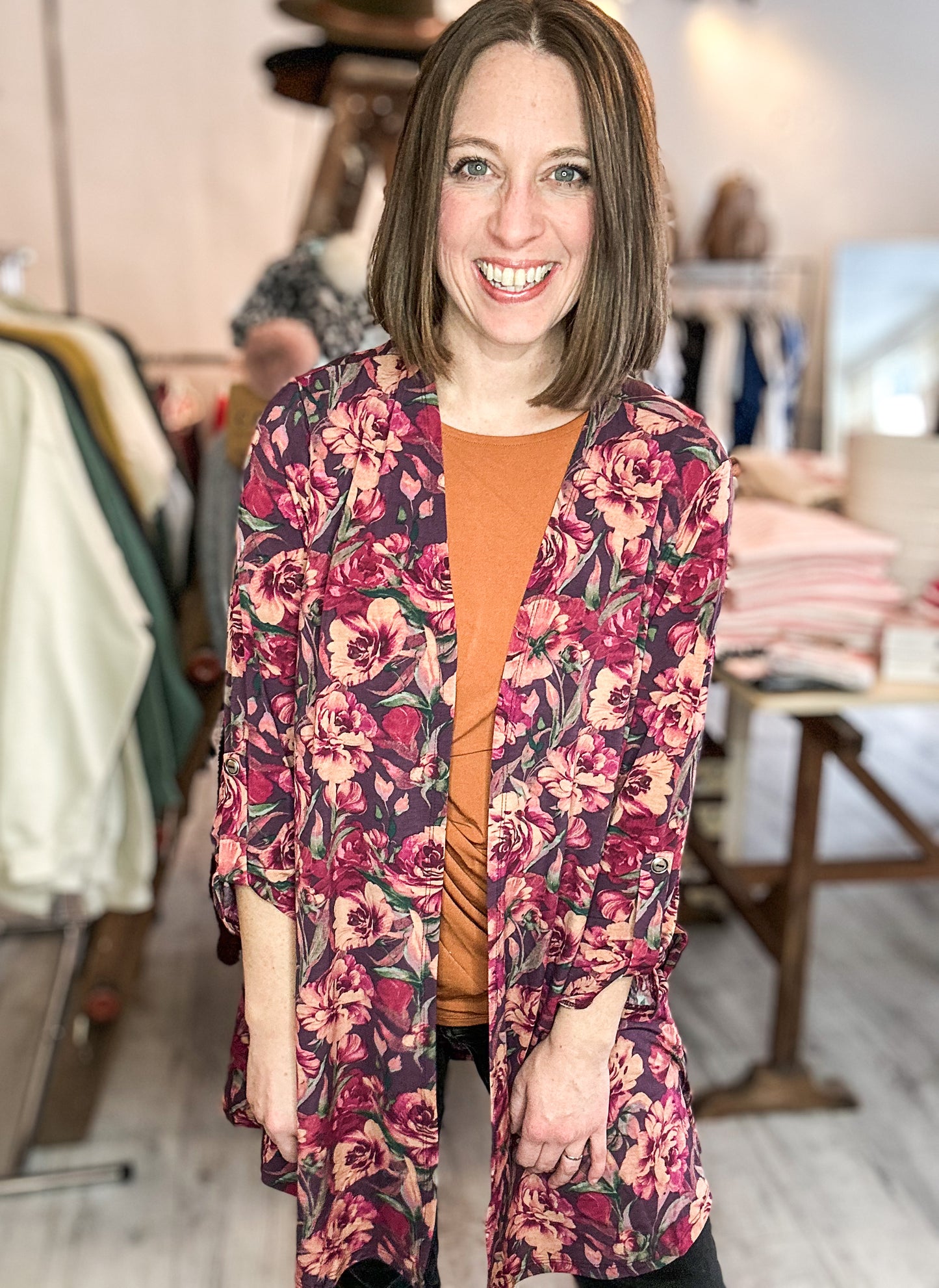 Floral Print Lizzy Cardigan in Wine