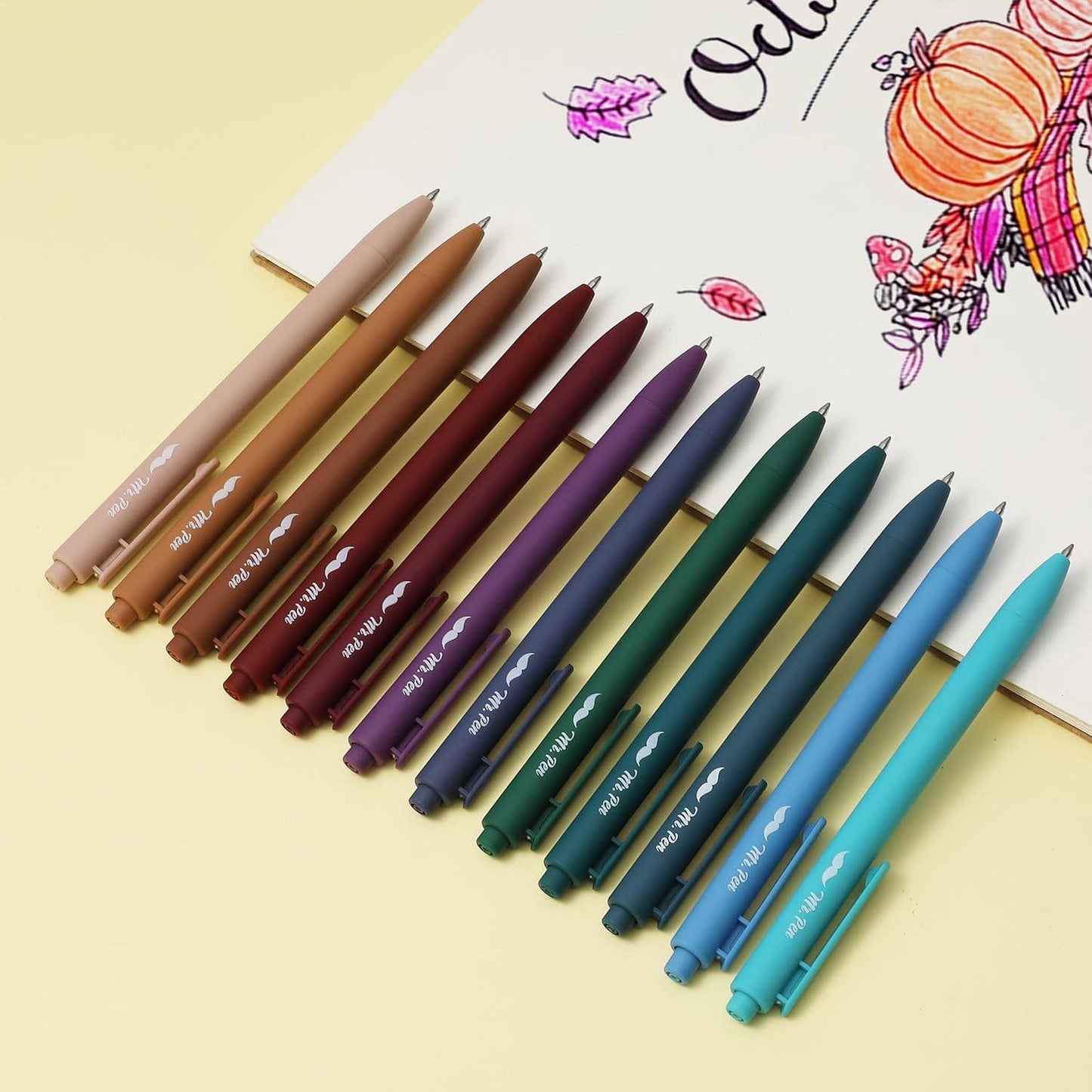 12 Pack Dark Vintage Retractable Gel Pens, 0.7mm Fine Tip