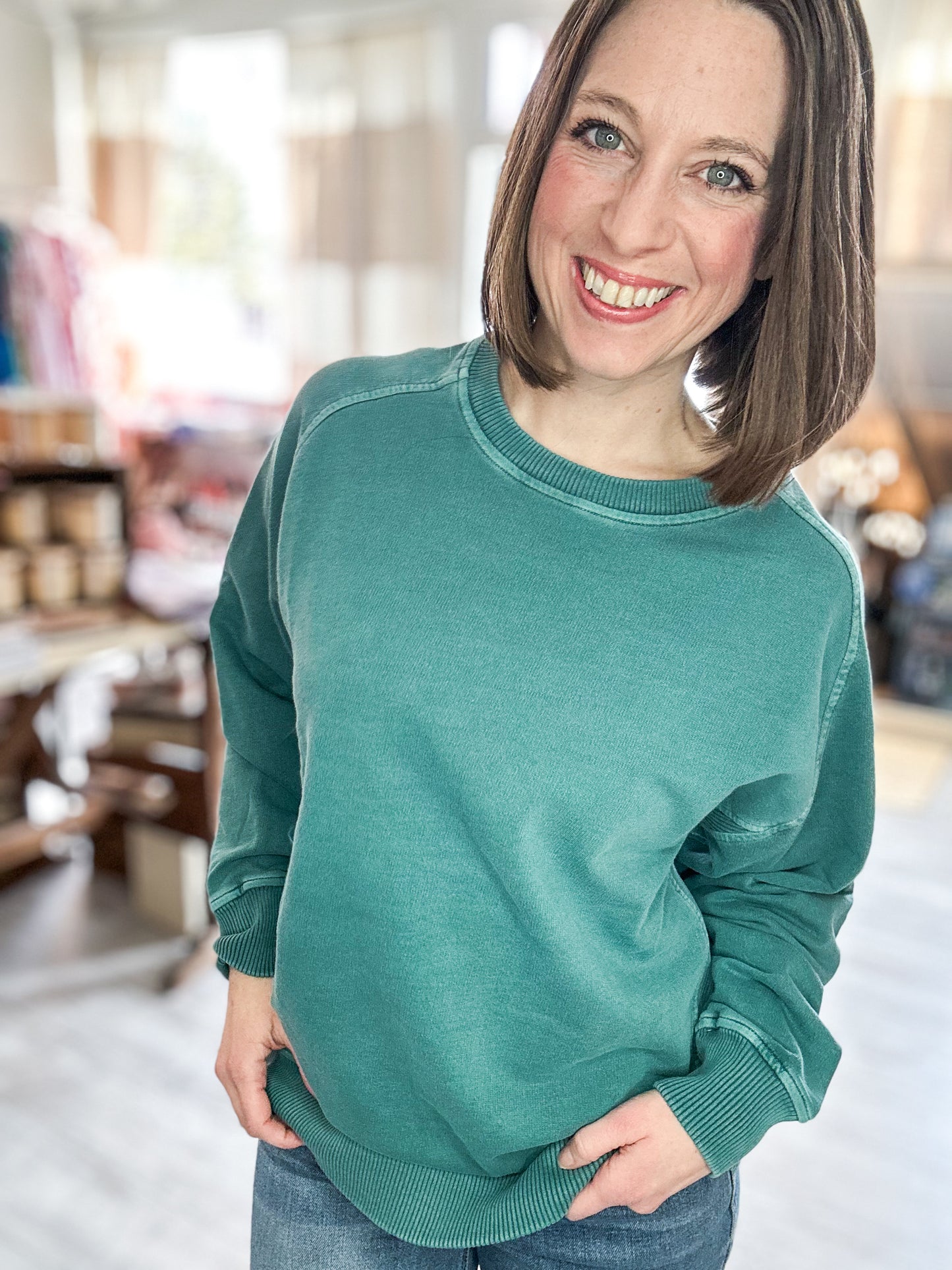 French Terry Pullover in Teal