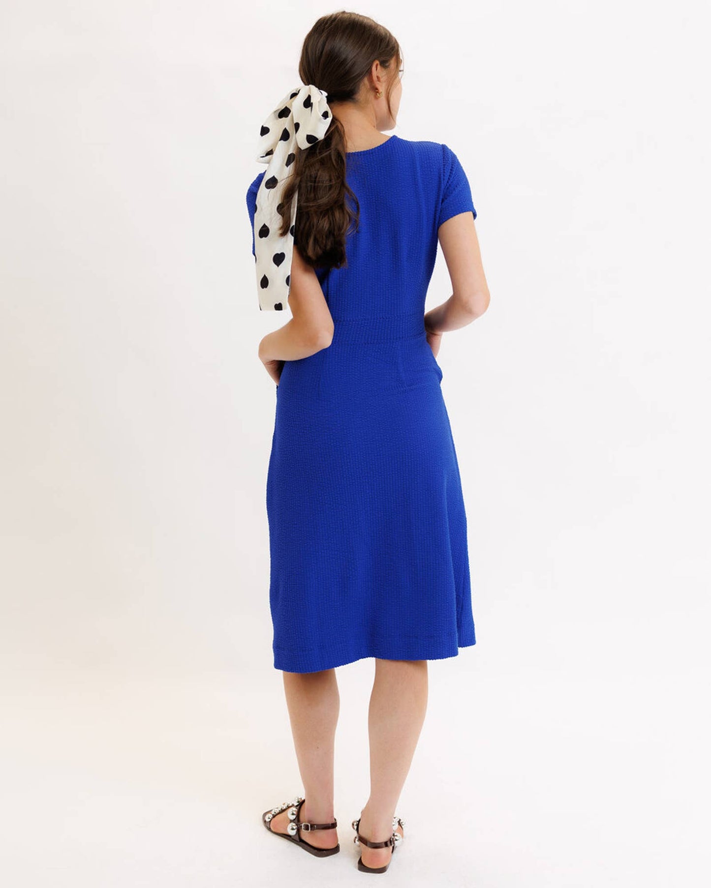 Say Oui! Royal Blue Short Sleeve Ribbed Knit Midi Dress