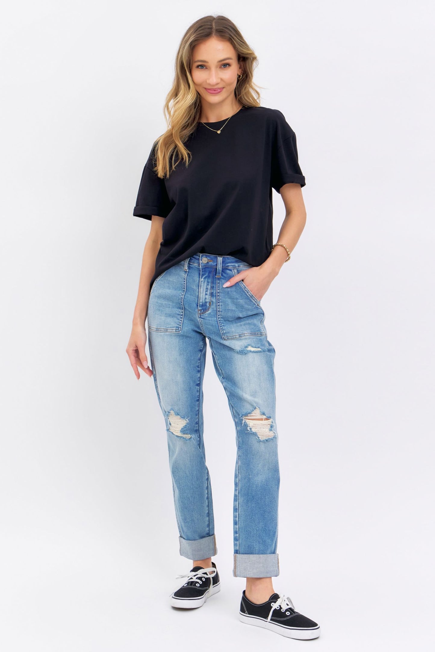 High Waist Patch Pocket Boyfriend Jean by Judy Blue
