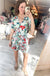 Vibrant V Neck Button Down Dress in Sage & Coral