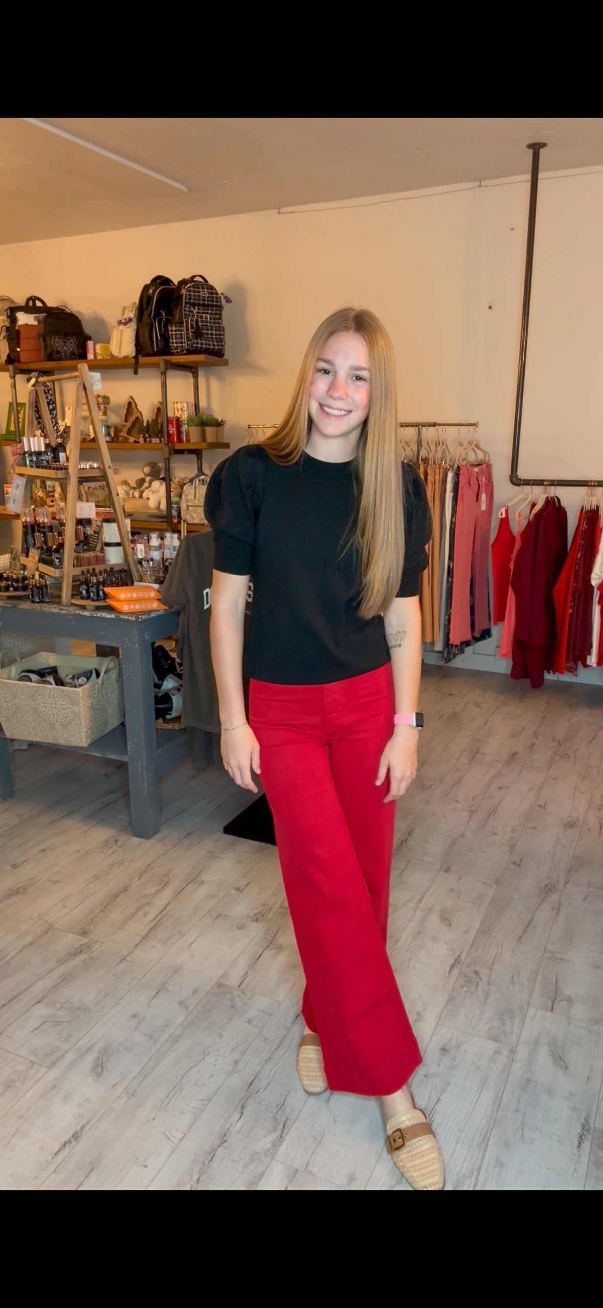 HIGH RISE WIDE ANKLE LEG in RED