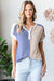 Ribbed Color Block Button front Short Sleeves Top in Denim Blue