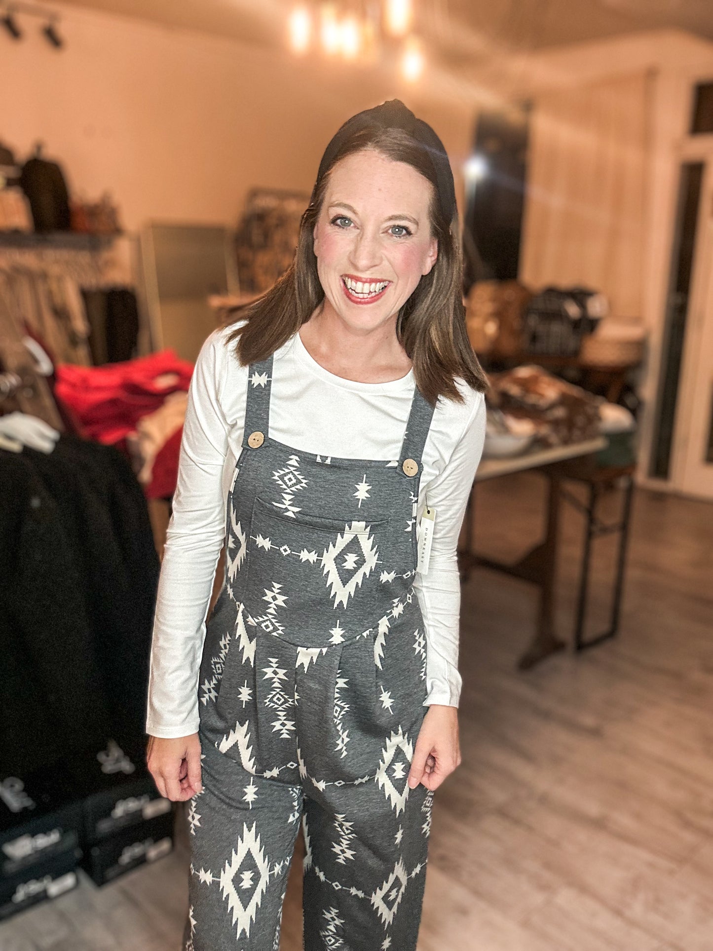 Womens casual overall jumpsuit in Grey & White