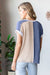 Ribbed Color Block Button front Short Sleeves Top in Denim Blue