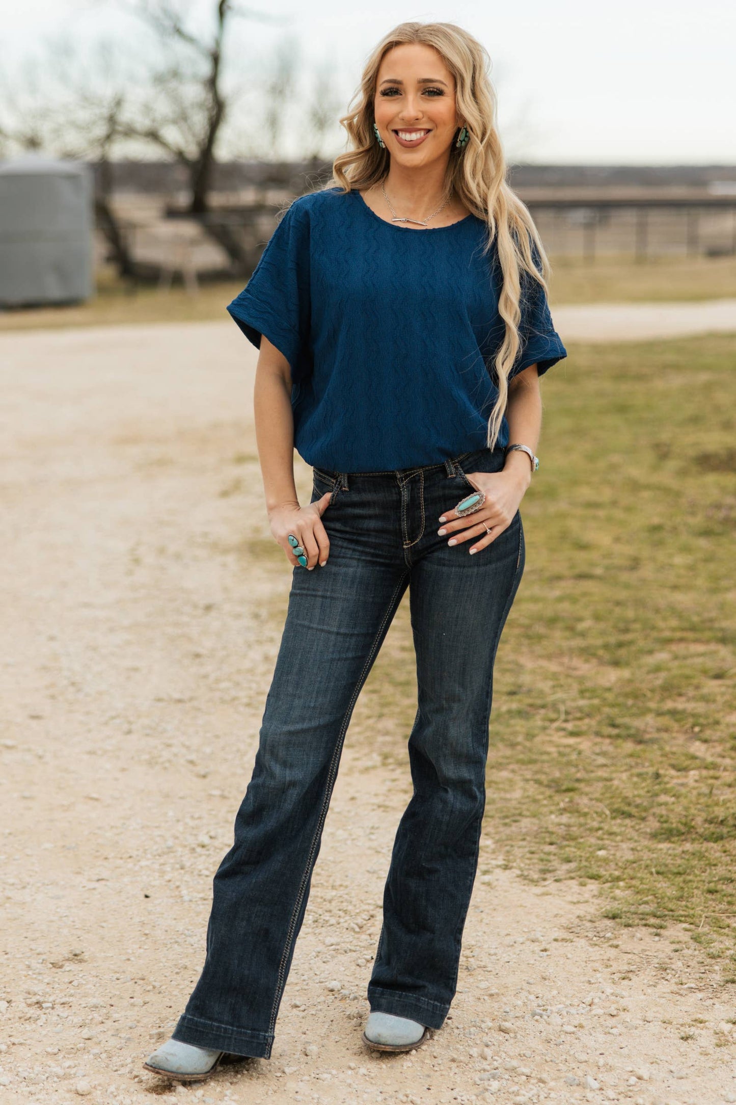 Textured Dolman Sleeve Top in Navy