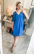 Swiss Dot V-Neck Dress in Ocean Blue