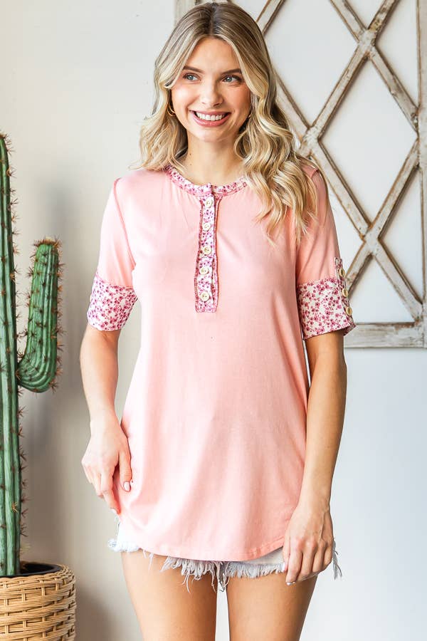 Floral Meadows Contrast Button Up Top