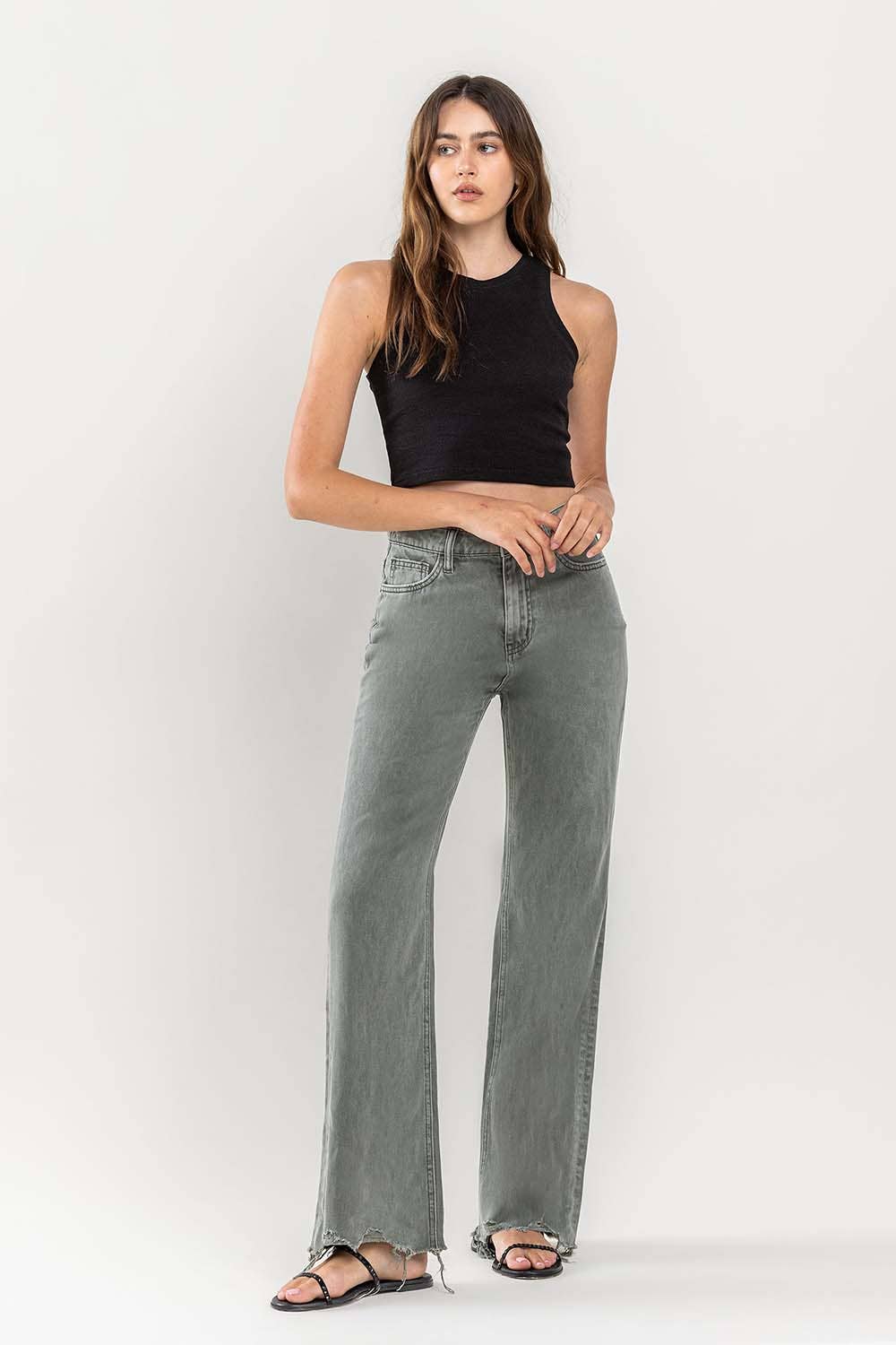 90'S Vintage Super High Rise Flare Jean in Thyme by Vervet