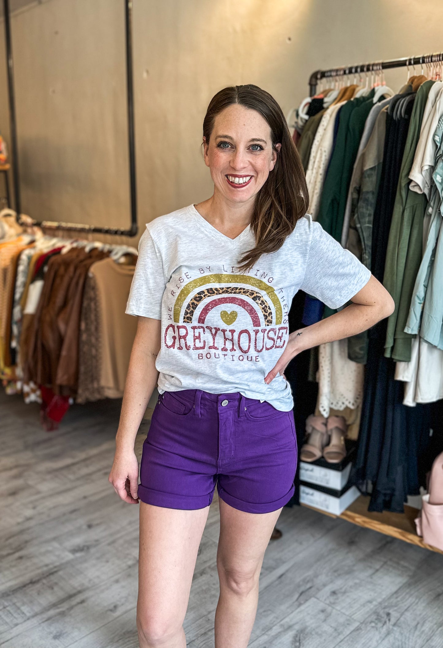 Jenna High Rise Control Top Cuffed Shorts in Purple