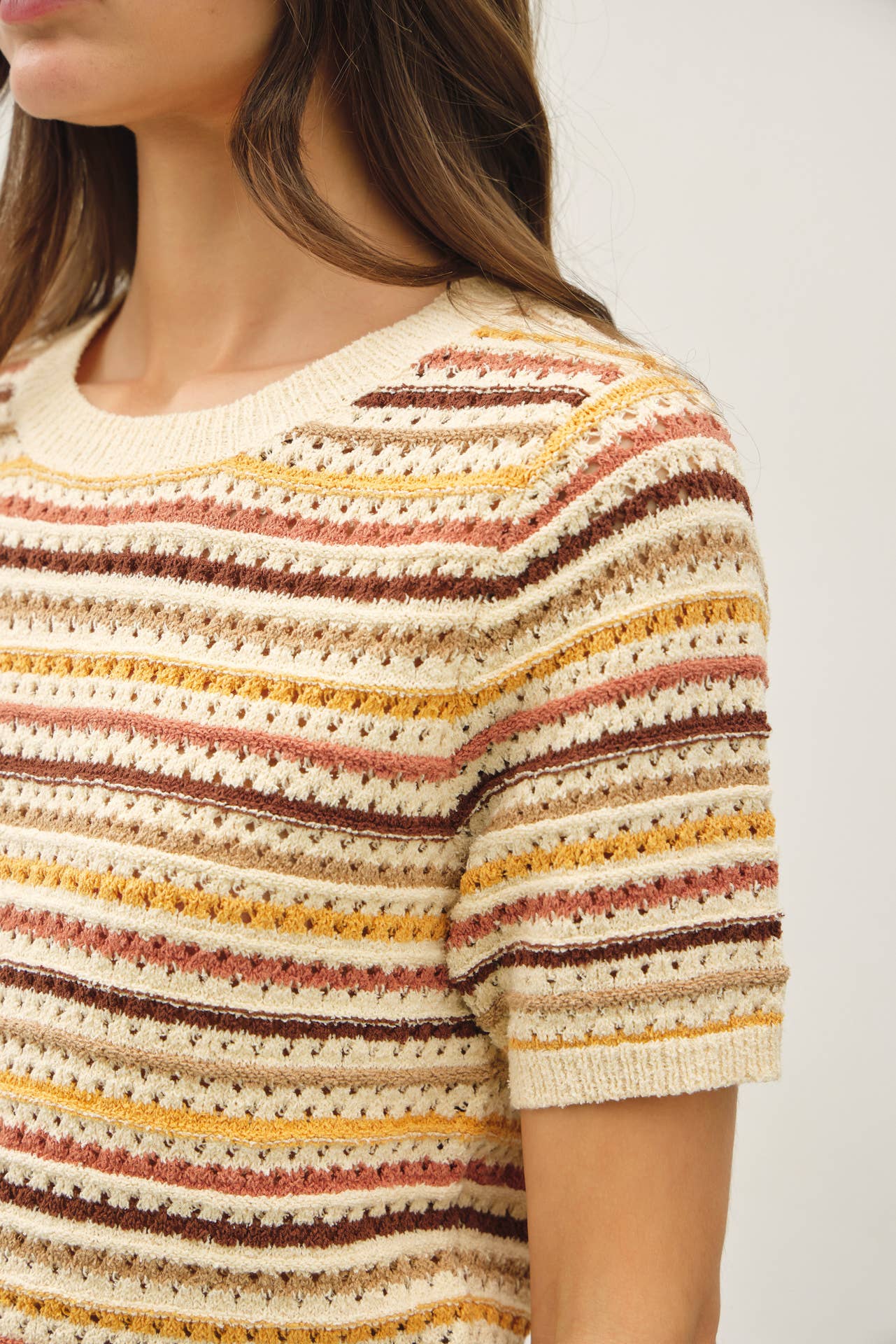 Stripe Short Sleeve Textured Sweater
