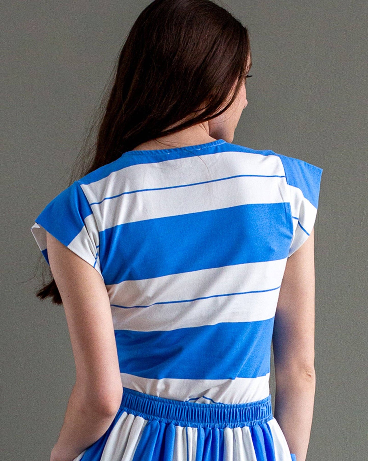 Palm Springs Bright Blue and White Striped Short Sleeve Top