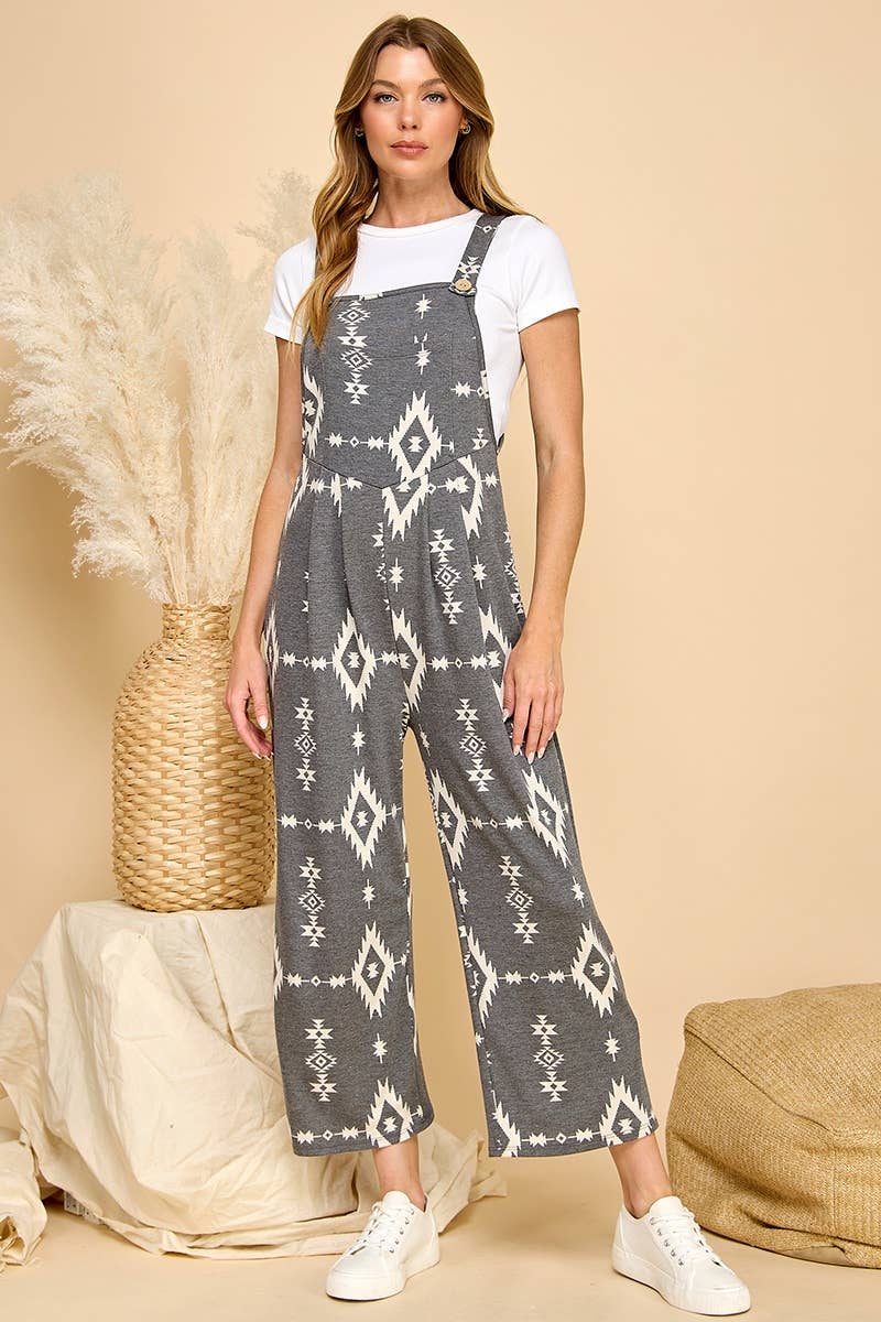 Womens casual overall jumpsuit in Grey & White