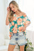 Floral Woven Top in Coral & Green